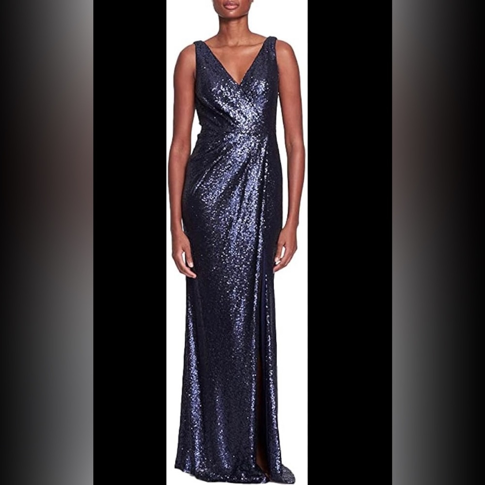 Marchesa Atrani Midnight Navy Sequin Dress Size 18